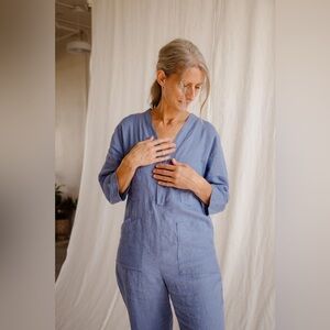 Cedar & Vine Overall Linen Jumpsuit Size XXS 100% Linen Red Handmade In Canada